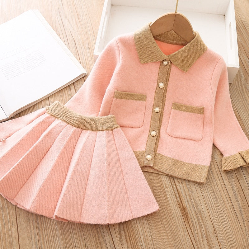 Little Girl Sweater Set 2022 Fall Winter New Korean Fashion Long Sleeve Top+Pleated Skirt Toddler Girls Sweater Fall Clothes ZopiStyle