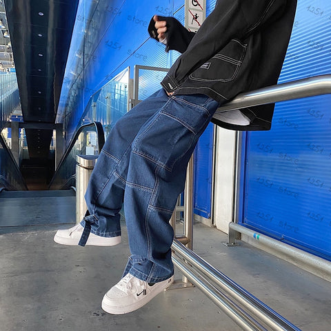 Men Jeans Wide Leg Denim Cargo jean pants Loose Straight Baggy Men's Jeans hip hop Streetwear Skateboard  Neutral denim Trousers ZopiStyle