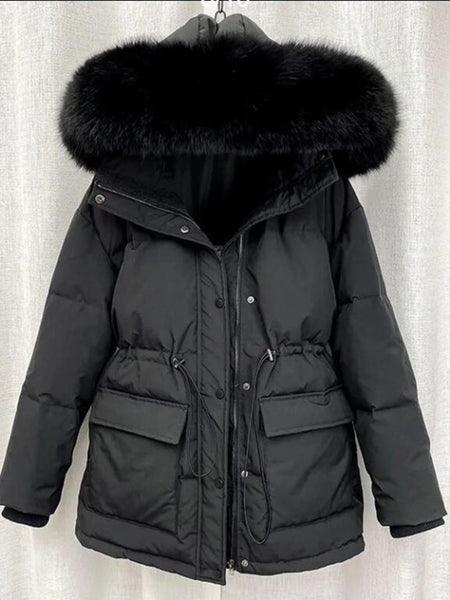 2022 Cotton Padded Fur Parka New Big Fur Collar Down Winter Jacket Women Thick Warm Parkas Female Outerwear ZopiStyle