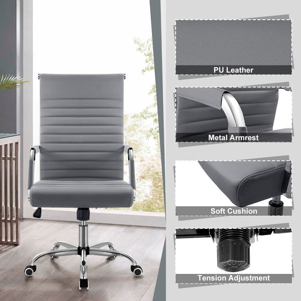 Faux Leather Lift Swivel Office Conference Gaming Desk Chair Executive Conference Task Chair with Arms, Gray ZopiStyle