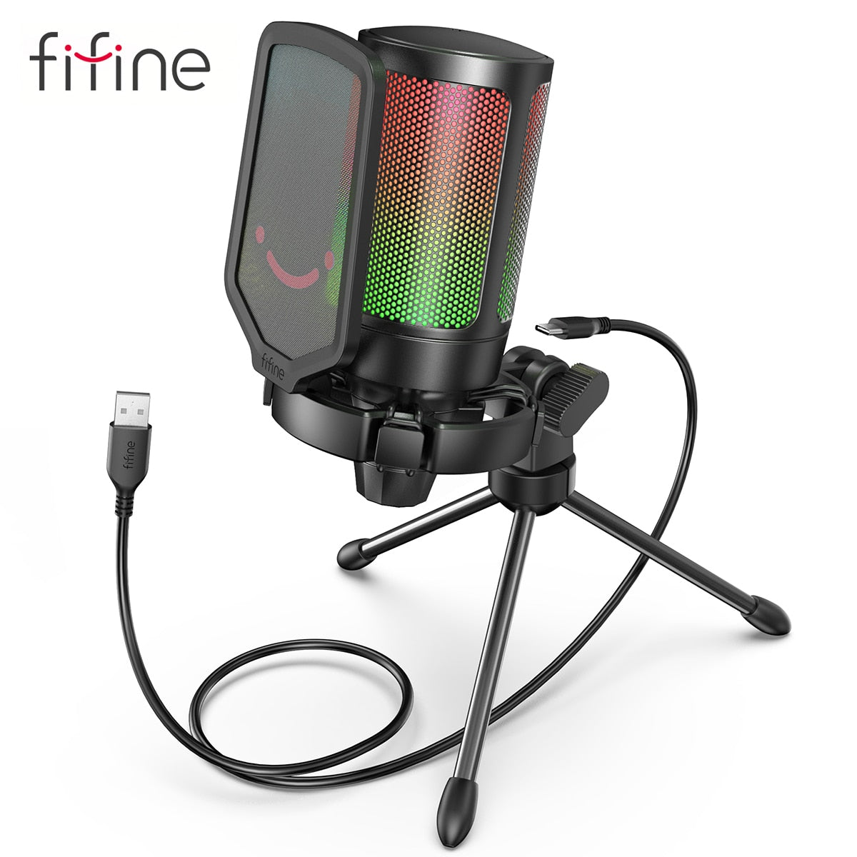 FIFINE USB Condenser Gaming Microphone, for PC PS4 PS5 MAC with Pop Filter Shock Mount&amp;Gain Control for Podcasts ZopiStyle