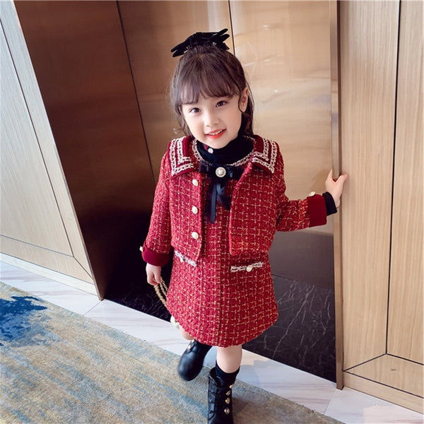Fashion Kids Girls Princess 2pcs Clothes Set Spring Autumn Children Plaid Blazer Coat Outwear+Shorts Vintage Outfits Suit ZopiStyle