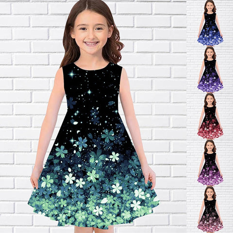Girls 3D Print Dresses Kids Girl Party Sleeveless Princess Dress Tank 3D Print Pretty Butterfly Dress