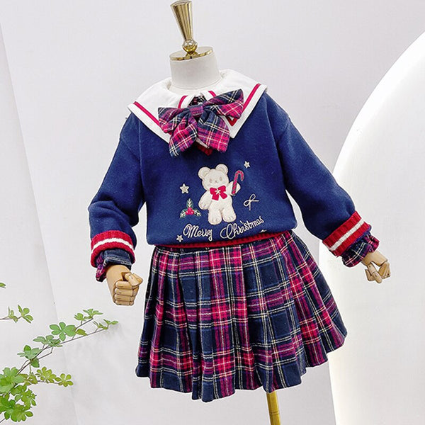 Sets for Girls School Uniform Twinset Children Costume Kids Suit Preppy Sweater Skirt Clothes for Teenagers 6 8 9 10 12 14 Years ZopiStyle