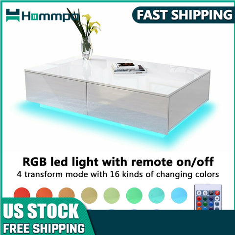 RGB LED Tea Table End Table For Home Office Coffee Table Wooden 4 Drawers Magazine Shelf Sofa Side Table Living Room Furniture ZopiStyle