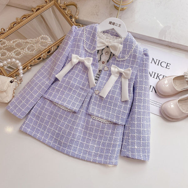 Sweet Outfits Kids Girls Princess 2pcs Clothes Sets Spring Autumn Children Fashion Blazer Coat+Skirt Vintage Outfits Suit ZopiStyle