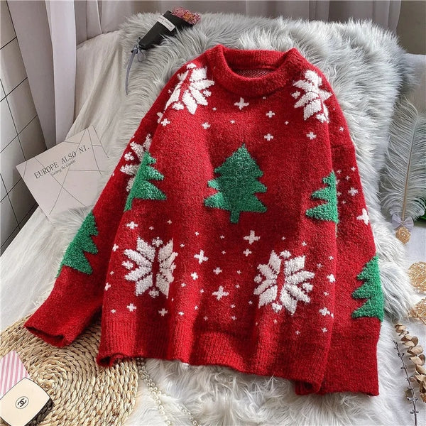 Christmas sweater women loose outer wear autumn and winter tide brand new men and women all-match casual lazy knit sweater ZopiStyle