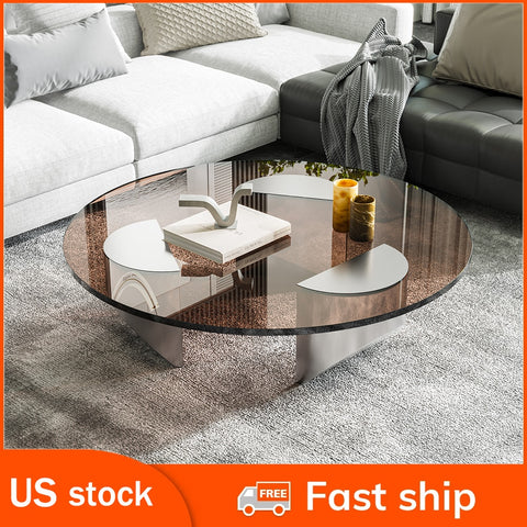 Wedge Coffee Table Round Glass Coffee Table Modern Coffee Table ZopiStyle