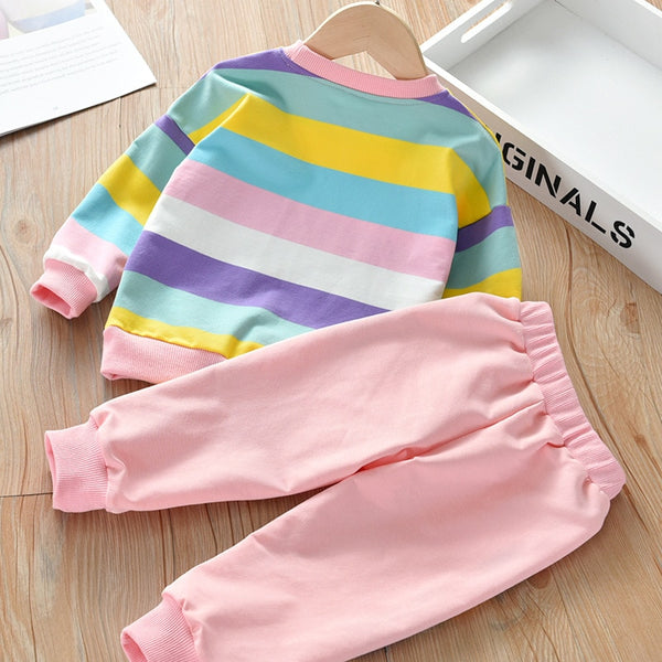 Autumn Girls&#39; Suits Rainbow 2022 Rutumn and Winter New Children&#39;s Casual Sportswear Two-Piece Suit ZopiStyle