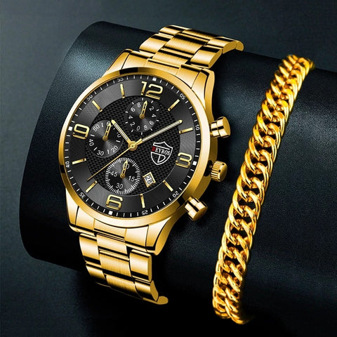 Luxury Mens Gold Bracelet Business Watches Stainless Steel Quartz Watch Male Sports Calendar Luminous Clock relogio masculino ZopiStyle