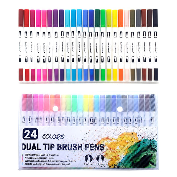 12/24/60/120/132 Colors Art Markers Pens Drawing Painting FineLiner Dual Tips Brush Pen for Watercolor Calligraphy Art Supplies ZopiStyle