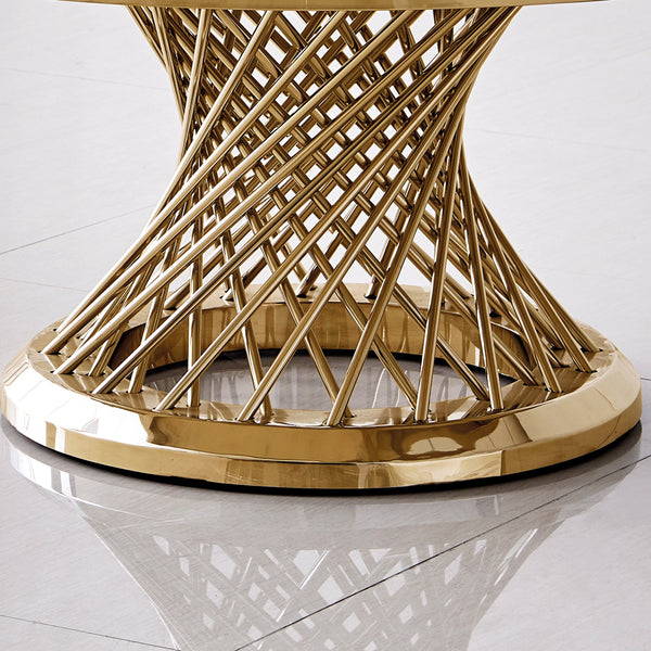 [Flash Sale]Luxurious Design Marble Round Coffee Table with Gold Mirrored Finish Stainless Steel Base[US-W] ZopiStyle