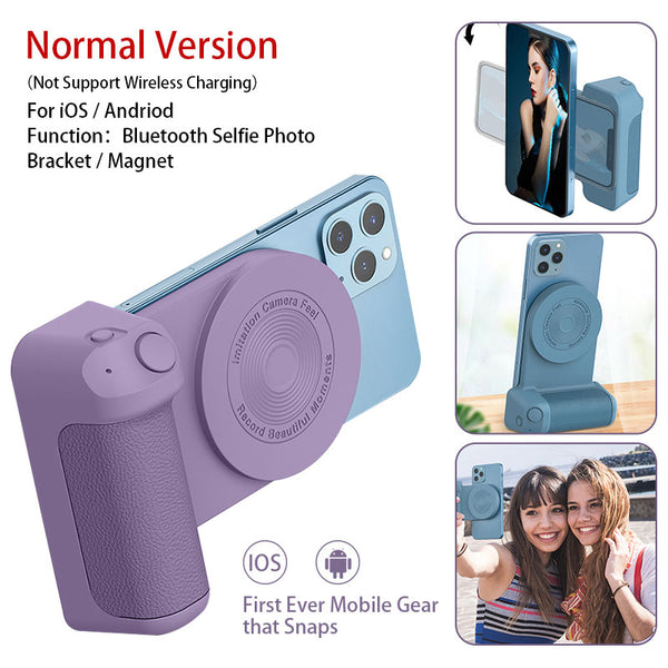 Handheld Selfie Hand Grip Shutter Smart Phone Bluetooth Selfie Photo Bracket Magnetic Holder Wireless Charger For iPhone Android ZopiStyle