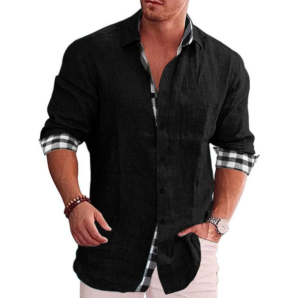 New Men&#39;s Lapel  Long-sleeved Shirt Spring and Autumn Large Size Plaid Loose and Comfortable All-match Tops ZopiStyle
