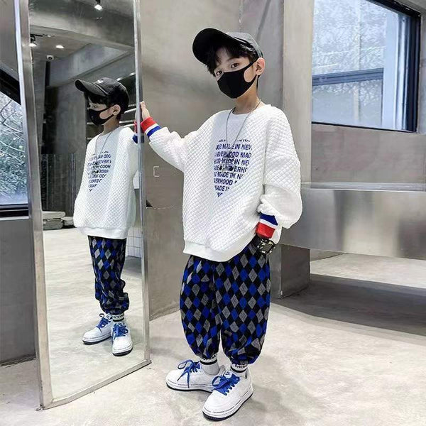 2022 Spring Autumn Kids Print Children top+ Pants 2 pcs set teenage Boys  Casual Clothes  Fashion Tracksuits 6 8 10 12 14 years ZopiStyle