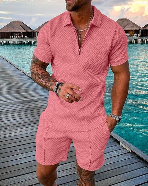 Men&#39;s Polo Suit Fashion Men Sets Mesh Printed 2022 Streetwear V-neck Short Sleeve POLO Shirt &amp; Shorts Two Pieces Men Casual Suit ZopiStyle