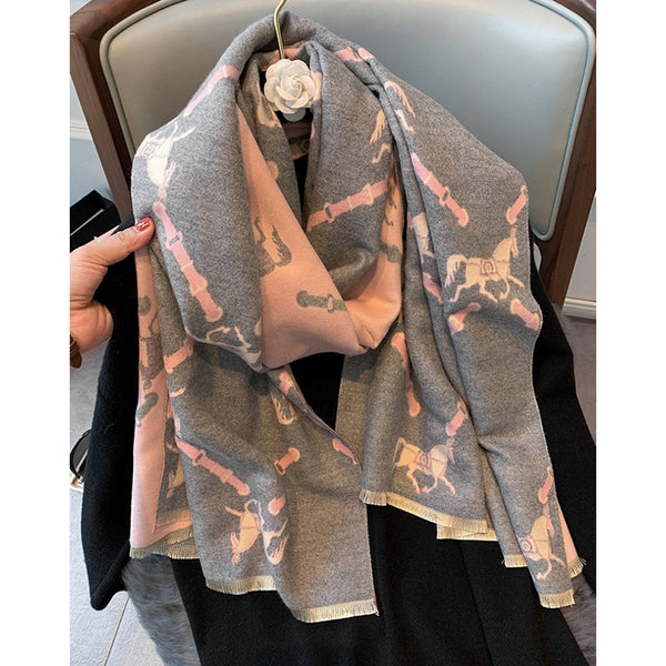 Luxury Winter Cashmere Scarf Women 2022 Design Warm Pashmina Blanket Horse Scarves Female Shawl Wraps Thick Foulard Bufanda ZopiStyle
