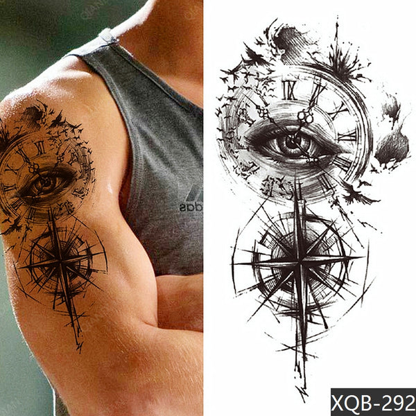 1pc Lion Men Waterproof Temporary Tattoos Fake Stickers Arm Hand Cool Art Black Transfer Clock ZopiStyle
