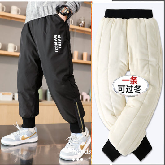 Children&#39;s Warm Pants Thickened and Fleece Winter Foot Opening Pants Boys Outer Wear ZopiStyle