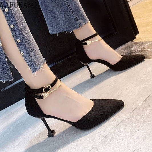 2022 New Concise Elegant Female High Heels Korean Wild Shallow Mouth Single Shoes Fashion Middle Hollow Comfort Work Shoes ZopiStyle