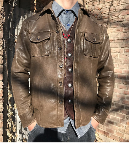Free shipping.Popular in Korea style vintage brown tanned sheepskin leather jacket.slim casual genuine leather coat.천연가죽 ZopiStyle