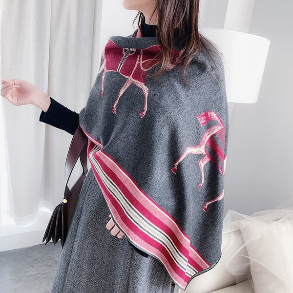 Luxury Winter Cashmere Scarf Women 2022 Design Warm Pashmina Blanket Horse Scarves Female Shawl Wraps Thick Foulard Bufanda ZopiStyle