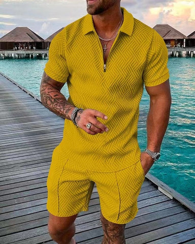 Men&#39;s Polo Suit Fashion Men Sets Mesh Printed 2022 Streetwear V-neck Short Sleeve POLO Shirt &amp; Shorts Two Pieces Men Casual Suit ZopiStyle