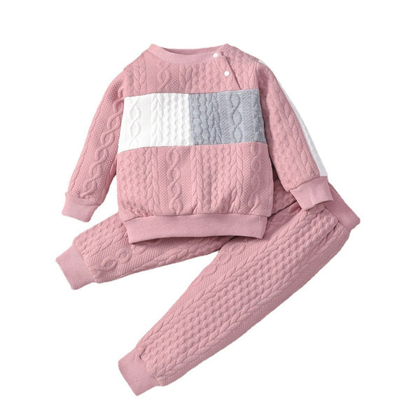 2pcs Kids Clothing Sets Solid Color Long-sleeve Imitation Knitting Baby Sets Kids Boys Girls Winter Clothing Suits For 1-6 Years ZopiStyle