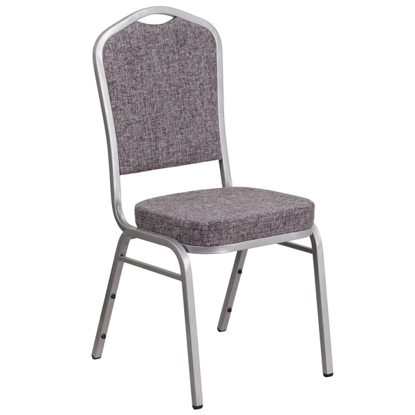 Series Crown Back Stacking Banquet Chair In Black Fabric - Silver Frame  Chair Gaiming Footrest Pink ZopiStyle