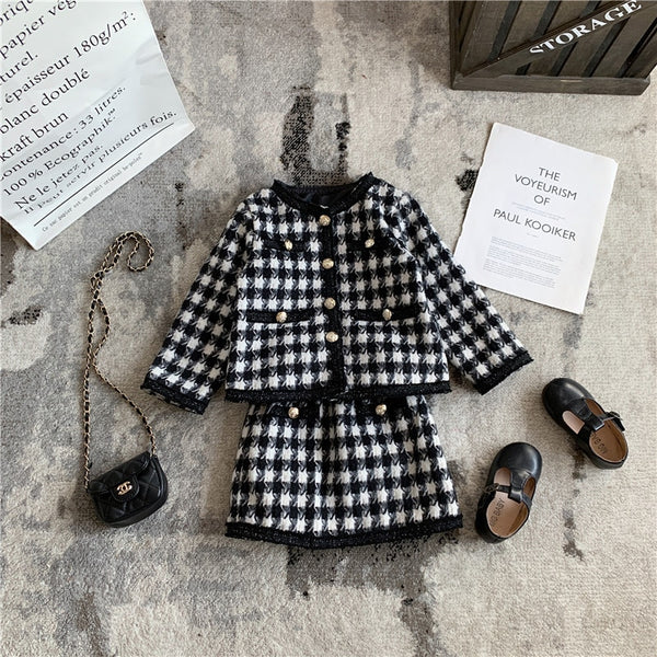 Autumn Girls Plaid Set 2022 Winter Children&#39;s Fashion Sweater Toddler Two Piece Sets Kids Long Sleeve Casual Wear Clothes ZopiStyle
