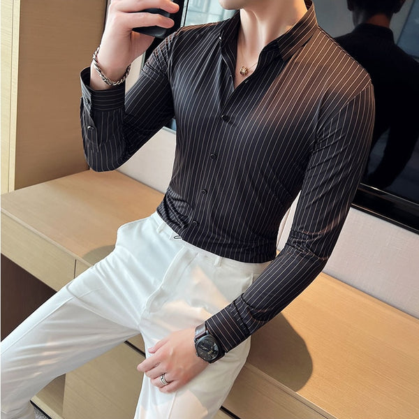 Plus Size 4XL-M High Elasticity Seamless Shirts Men Long Sleeve Top Quality Slim Casual Luxury Shirt Social Formal Dress Shirts ZopiStyle
