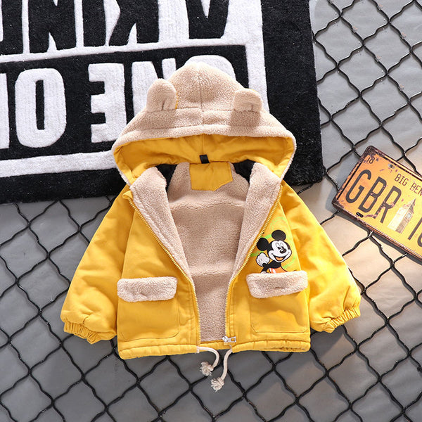 2022 Autumn Winter Baby Boys Girls Mickey Mouse Jackets Coats Toddler Fleece Plus Thicken Hooded Outerwear Parkas Infant Clothes ZopiStyle