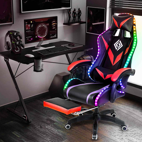RGB Light Gaming Chair Office Chair Gamer Computer Chair Ergonomic Swivel Chair 2 Point Massage &amp; 135° Reclining with Footrest ZopiStyle