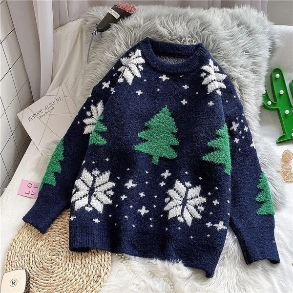 Christmas sweater women loose outer wear autumn and winter tide brand new men and women all-match casual lazy knit sweater ZopiStyle