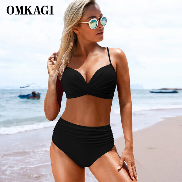 OMKAGI High Waist Bikini 2023 Women&#39;s Sexy Swimsuit Bikini Set Swimsuit Solid Push Up Srting Bathing Suit Print Swimwear Women