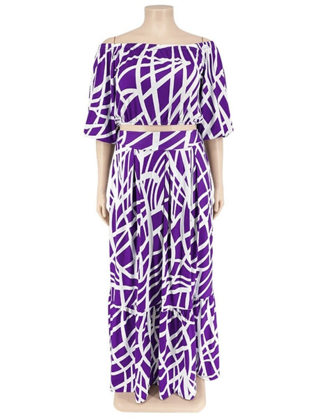 5xl Plus Size Matching Sets Elegant Off Shoulder Crop Top Dress Sets Maxi Long Skirt Suit Summer Club Two Piece Set Women Outfit ZopiStyle
