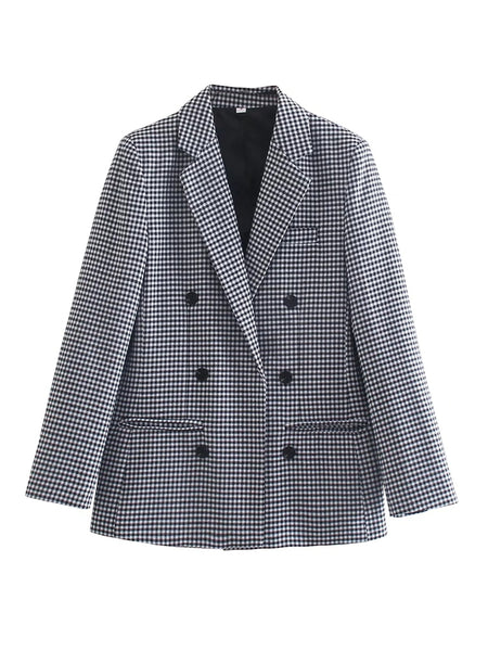 Fashion Autumn Women Plaid Blazers and Jackets Work Office Lady Suit Slim Double Breasted Business Female Blazer Coat Talever ZopiStyle