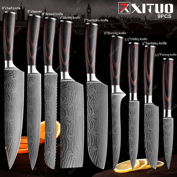 XITUO Kitchen Knives set 1-10PCS Chef knife High Carbon Stainless Steel Santoku knife Sharp Cleaver Slicing Knife Best Choice ZopiStyle