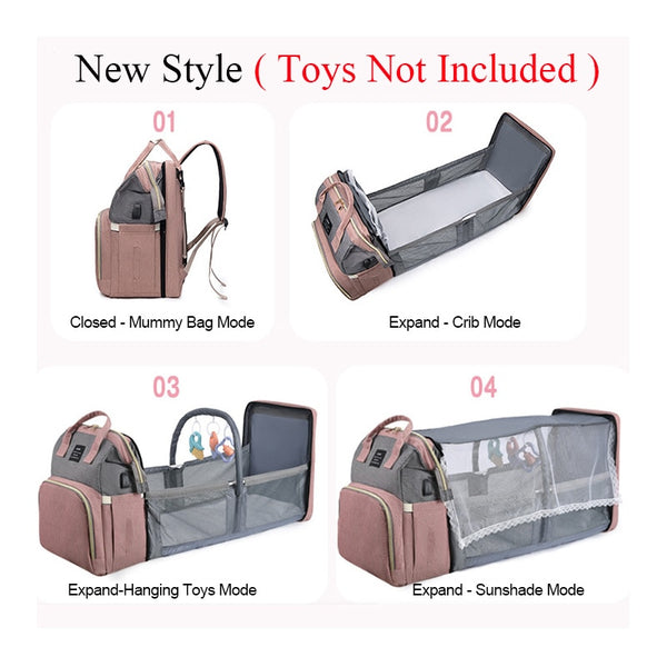 Folding Mommy Bag Lightweight Portable Folding Crib Bed Large-capacity Baby Backpack Female Mommy Outting Bag Mummy Bag ZopiStyle