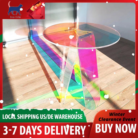 Transparent Acrylic Side Table Display Designer Round Colorful Rainbow Clear Iridescent Art Piece Coffee Table ZopiStyle
