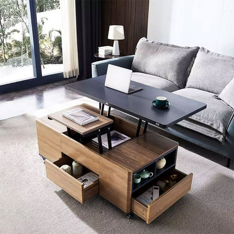 Modern Lift Top Coffee Table Multi Functional Table with 3 Drawers in Walnut &amp; Black ZopiStyle