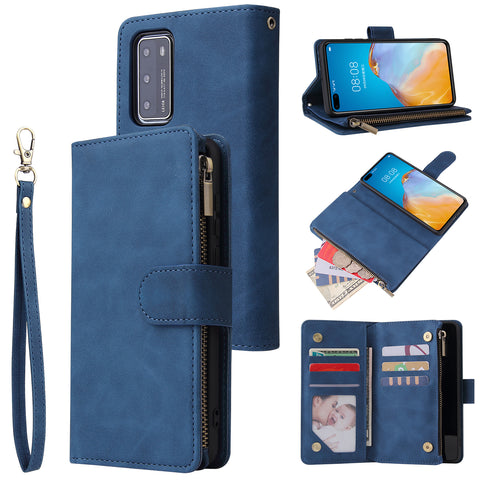 For HUAWEI P40 Case Smartphone Shell Wallet Design Zipper Closure Overall Protection Cellphone Cover  2 blue ZopiStyle