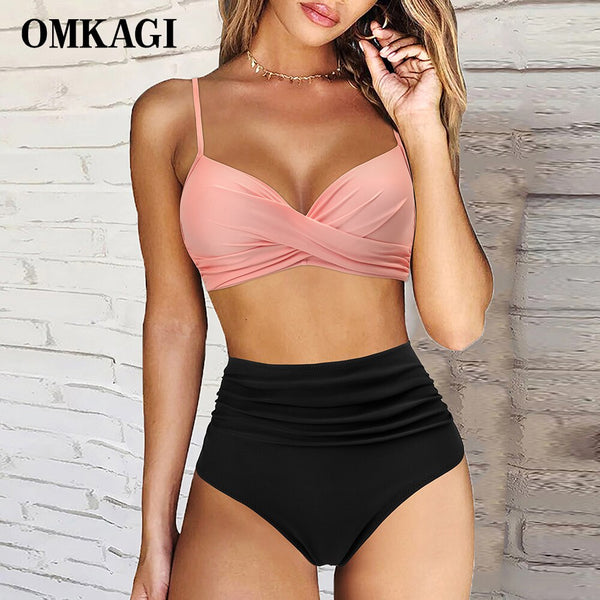 OMKAGI High Waist Bikini 2023 Women&#39;s Sexy Swimsuit Bikini Set Swimsuit Solid Push Up Srting Bathing Suit Print Swimwear Women