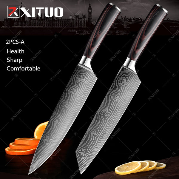 XITUO Kitchen Knives set 1-10PCS Chef knife High Carbon Stainless Steel Santoku knife Sharp Cleaver Slicing Knife Best Choice ZopiStyle