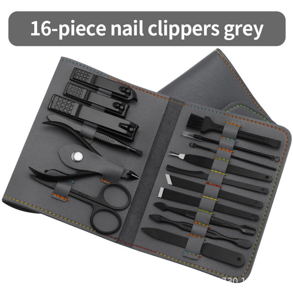 12/16Pcs Nail Clipper Set Nail Cutter Scissors Nail Polishing Stainless Steel Pedicure Trimmer Folding Storage Bag Manicure Tool ZopiStyle