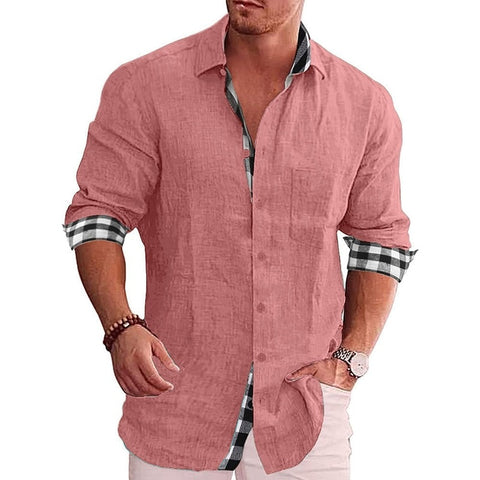 New Men&#39;s Lapel  Long-sleeved Shirt Spring and Autumn Large Size Plaid Loose and Comfortable All-match Tops ZopiStyle