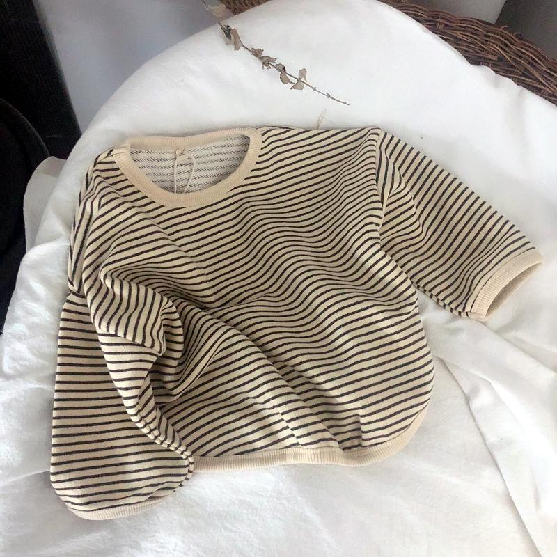 2022 Boys Sweaters Tees Spring Long Sleeve Korean Loose Striped Tops Children&#39;s T-shirts All-match Bottoming Girl Shirts ZopiStyle