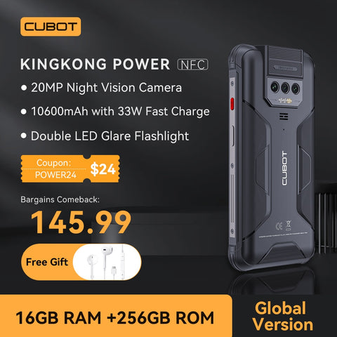 Cubot KingKong Power, Waterproof Rugged Smartphone Android 13, 8GB+256GB, 10600mAh, 33W Fast Charge, NFC, 6.5&quot; FHD+,Global Phone