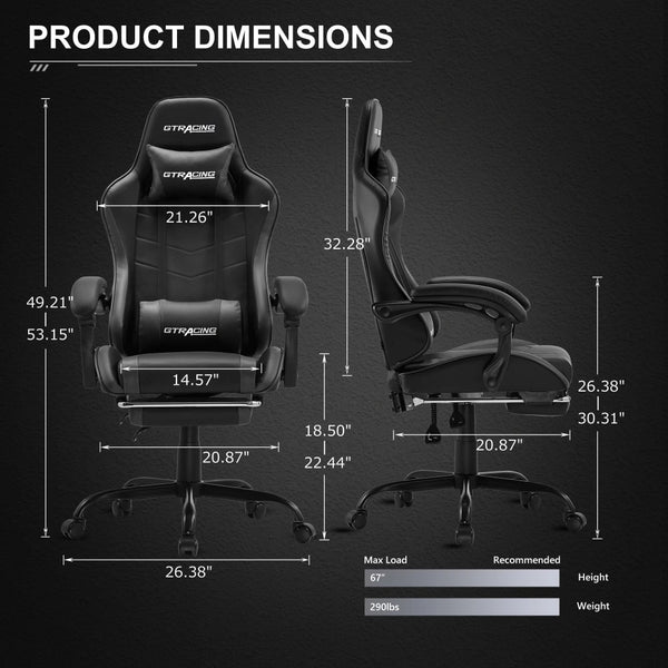 GTWD-200 Gaming Chair with Footrest, Adjustable Height, and Reclining, Computer Chair Home Office Chair Lift Swivel Chair ZopiStyle