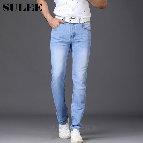SULEE Brand 2022 New Fashion Utr Thin Light Men's Casual Summer Pants  Style Jeans Skinny  Trousers Tight Pants Solid Colors ZopiStyle